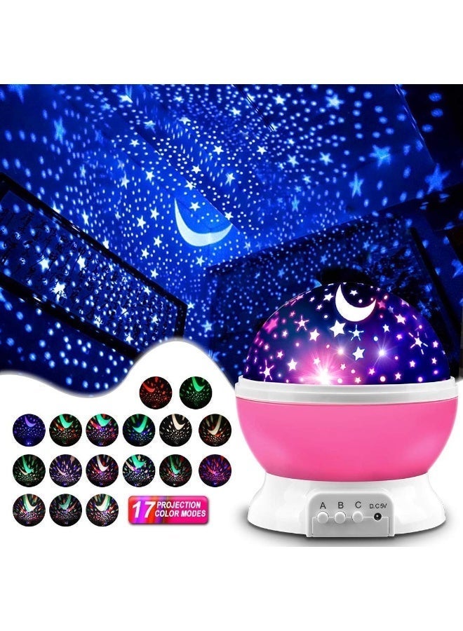 لاكي نوف جهاز عرض ضوئي دوار على شكل سماء مرصعة بالنجوم والقمر، مصباح ليلي، هدايا ممتعة لتزيين غرف نوم الأطفال - وردي - Image 1